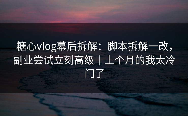 糖心vlog幕后拆解：脚本拆解一改，副业尝试立刻高级｜上个月的我太冷门了