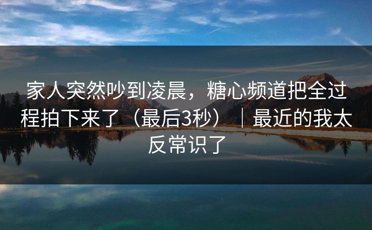 家人突然吵到凌晨，糖心频道把全过程拍下来了（最后3秒）｜最近的我太反常识了